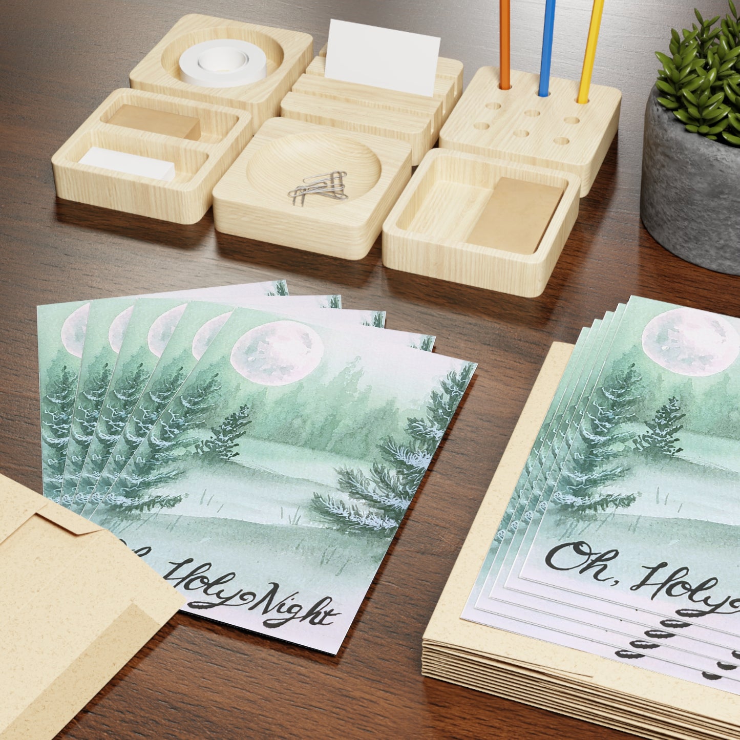 Greeting Cards (1-pc or 10-pk) - "Oh, Holy Night" Watercolor Forest