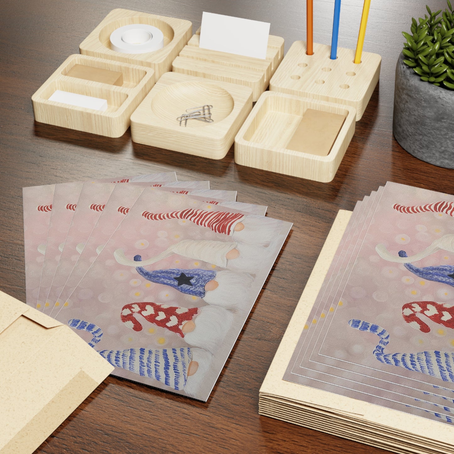 Greeting Cards (1-pc or 10-pk) - Acrylic Christmas Gnomes