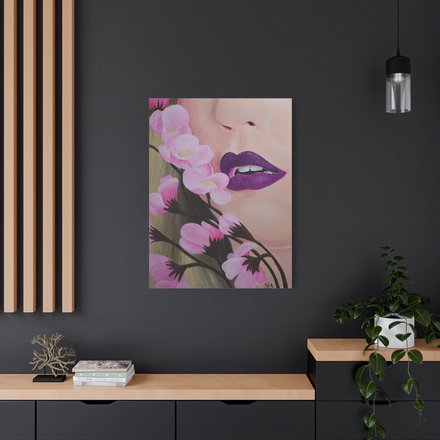 Lips and Flowers - Classic Canvas