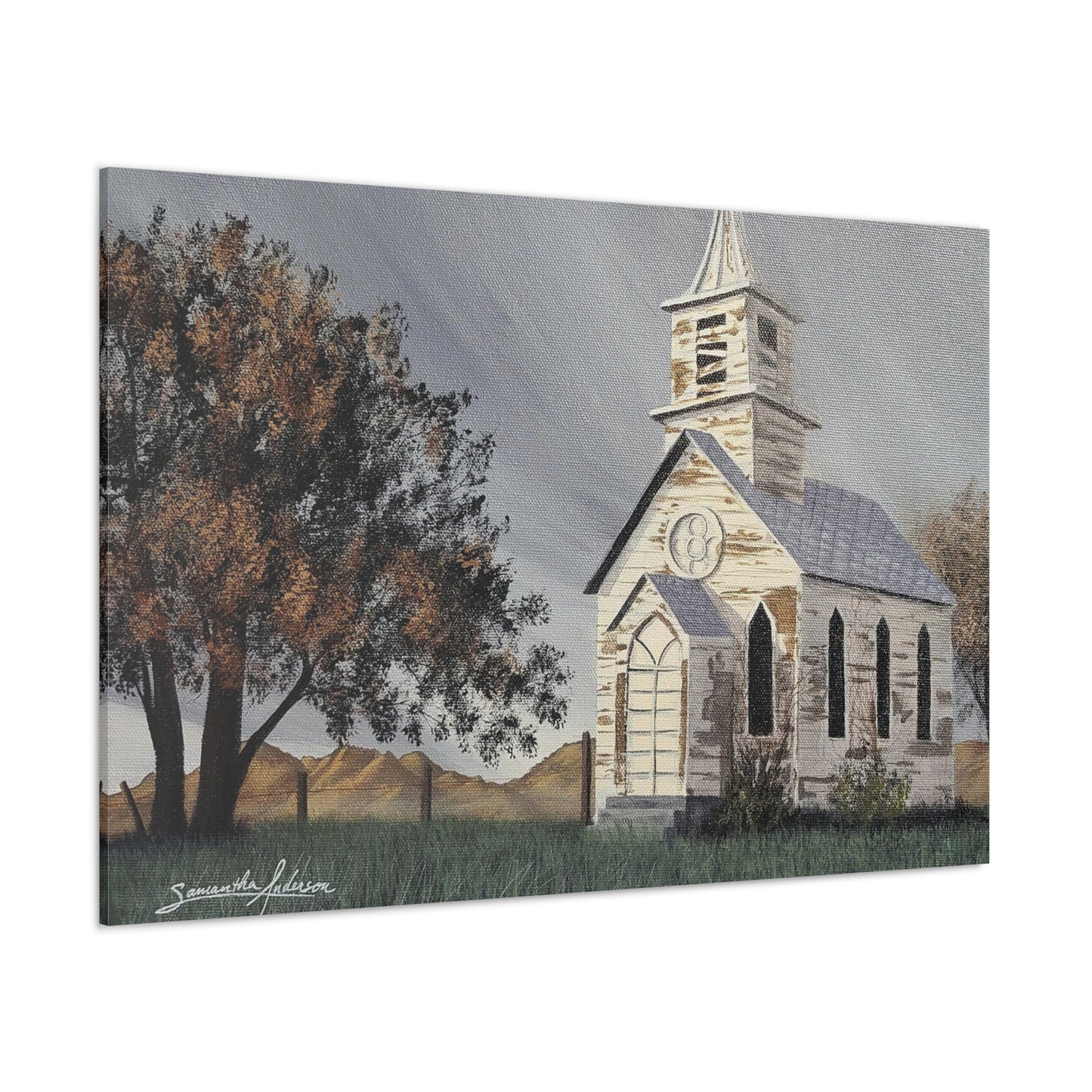 Vintage Church with Large Tree - Classic Canvas