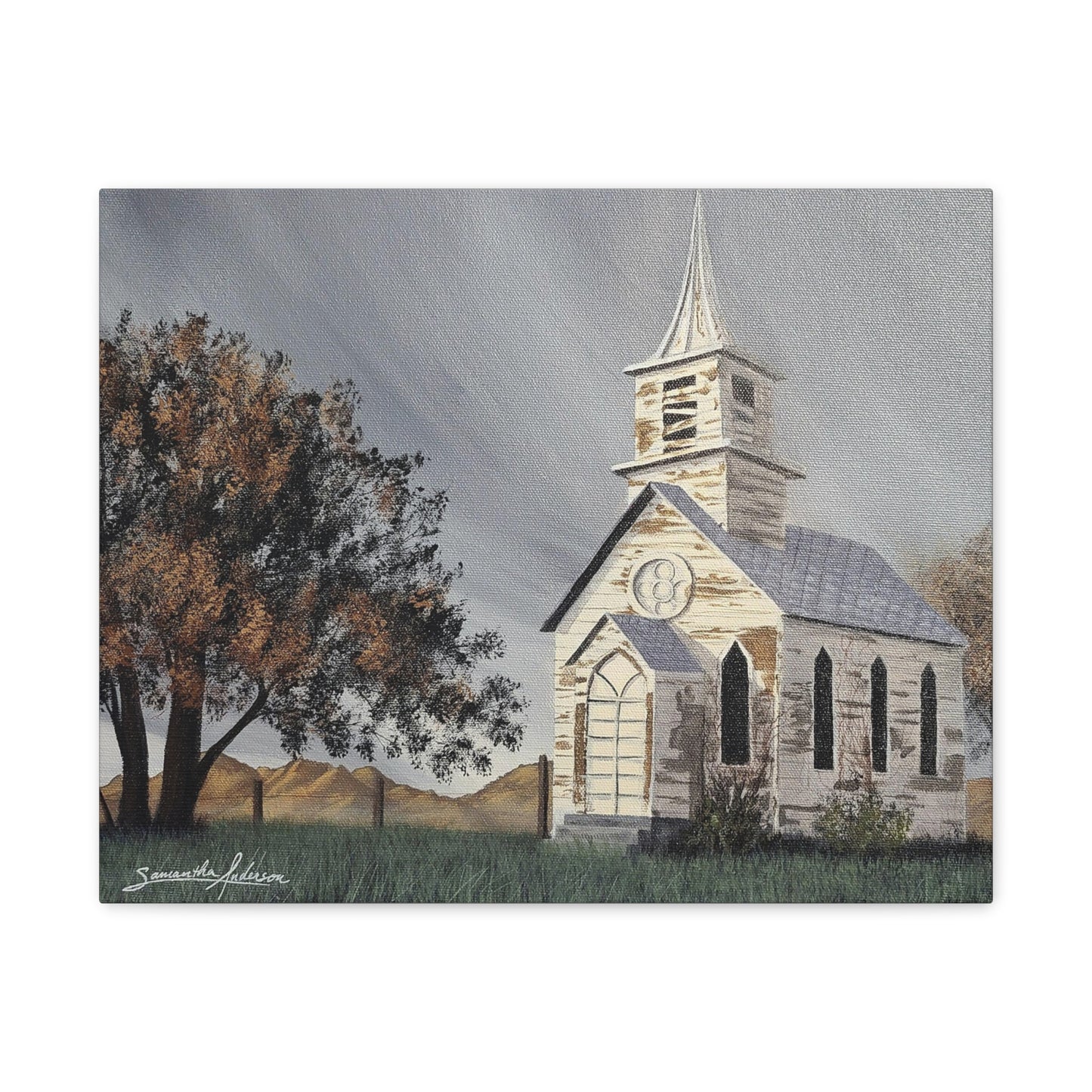 Vintage Church with Large Tree - Classic Canvas