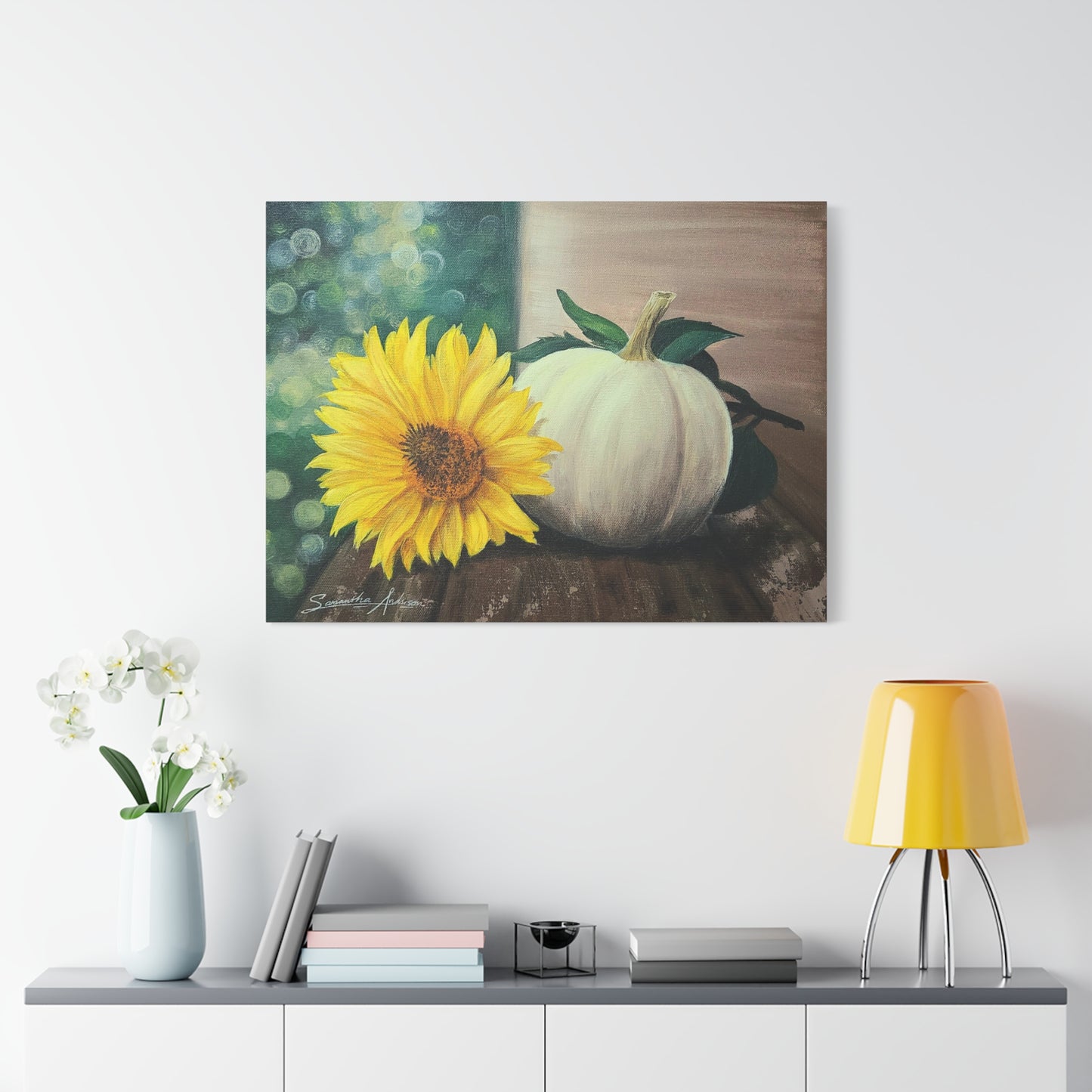 Pretty White Pumpkin with Flower - Classic Canvas