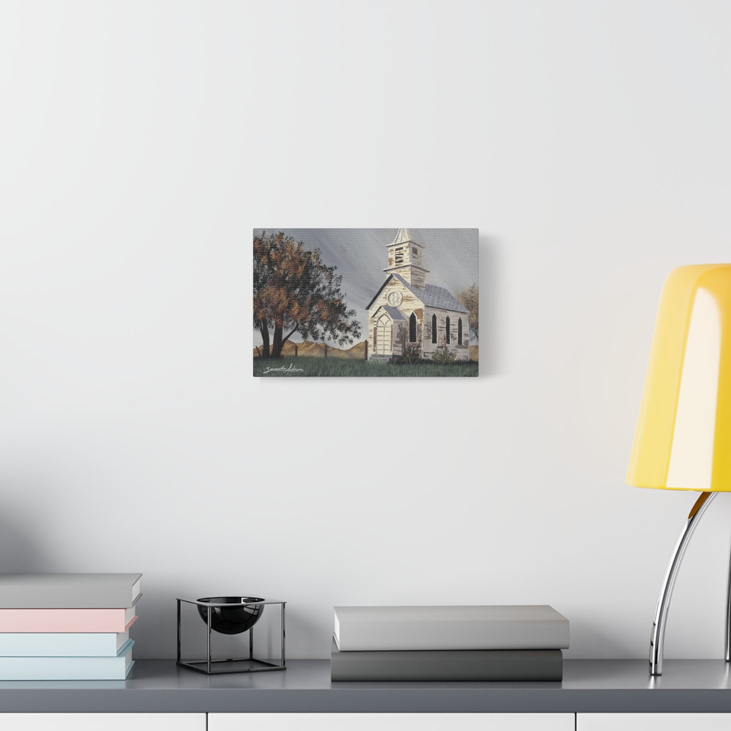 Vintage Church with Large Tree - Classic Canvas