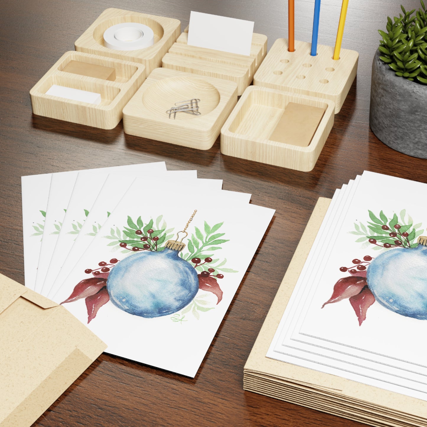 Chirstmas Cards (1-pc or 10-pk) - "Watercolor Ornament"