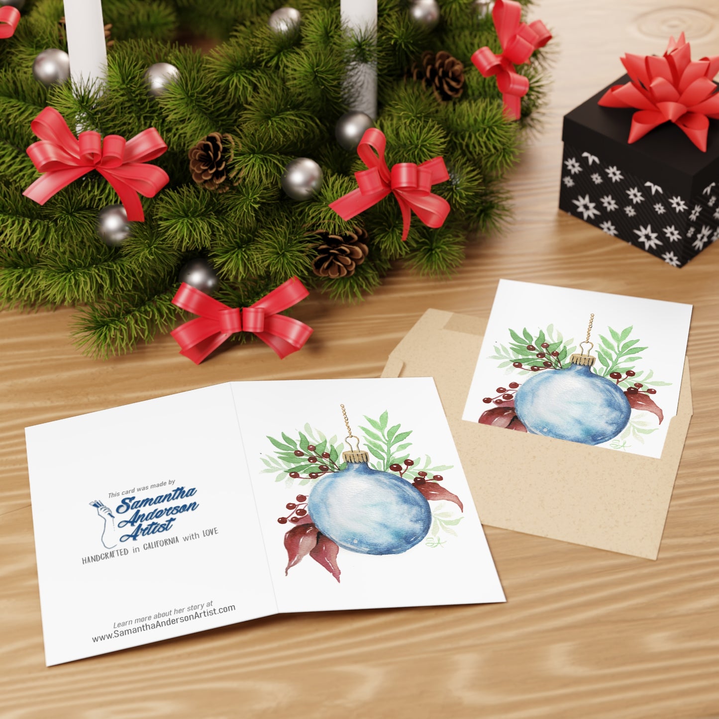 Chirstmas Cards (1-pc or 10-pk) - "Watercolor Ornament"