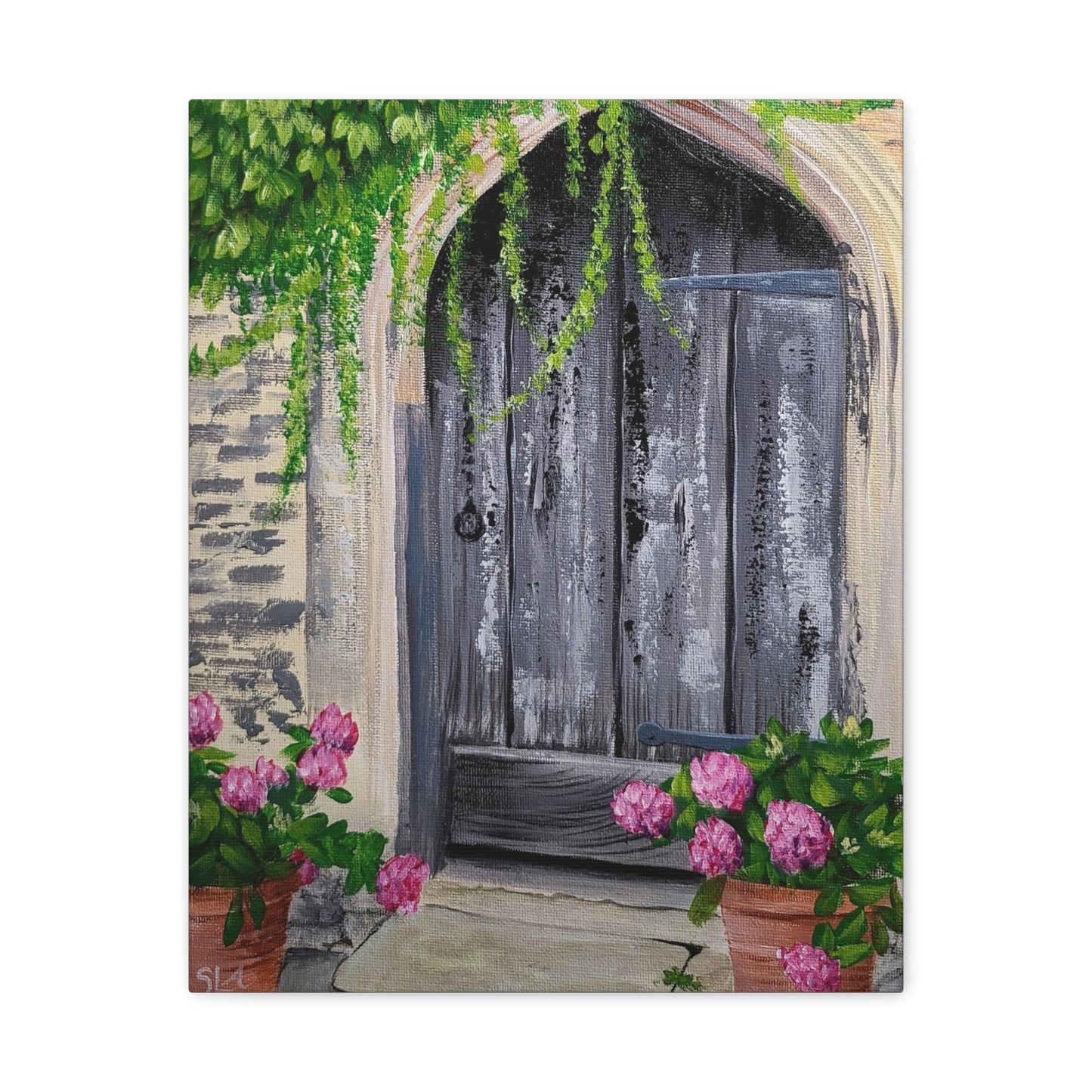 Rustic Door with Flower Pots - Classic Canvas