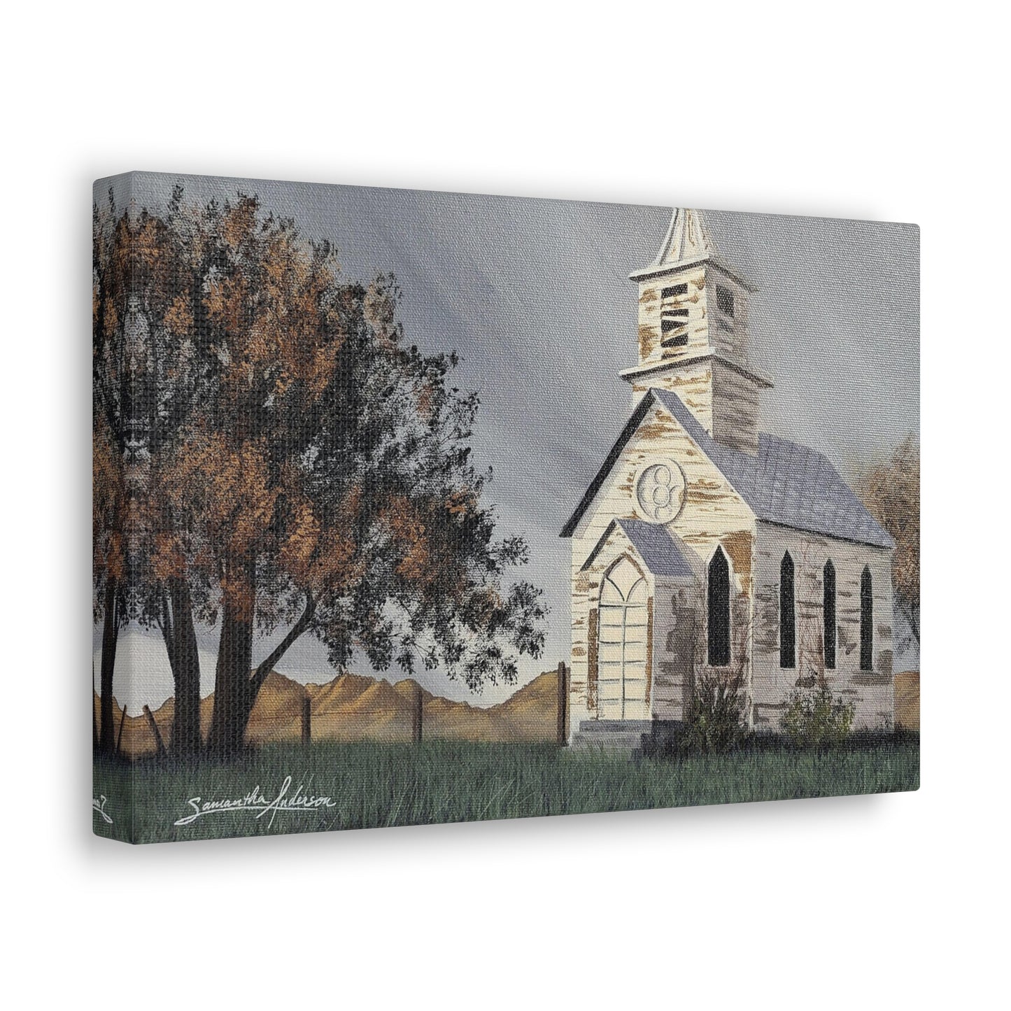 Vintage Church with Large Tree - Classic Canvas