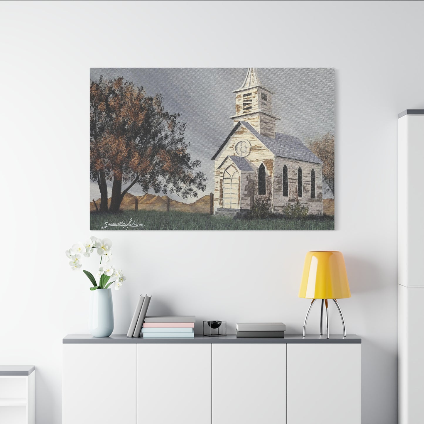 Vintage Church with Large Tree - Classic Canvas