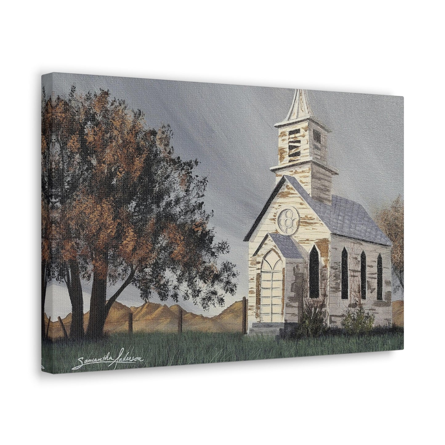 Vintage Church with Large Tree - Classic Canvas
