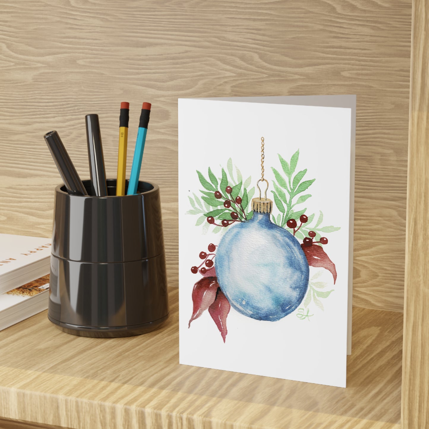 Chirstmas Cards (1-pc or 10-pk) - "Watercolor Ornament"