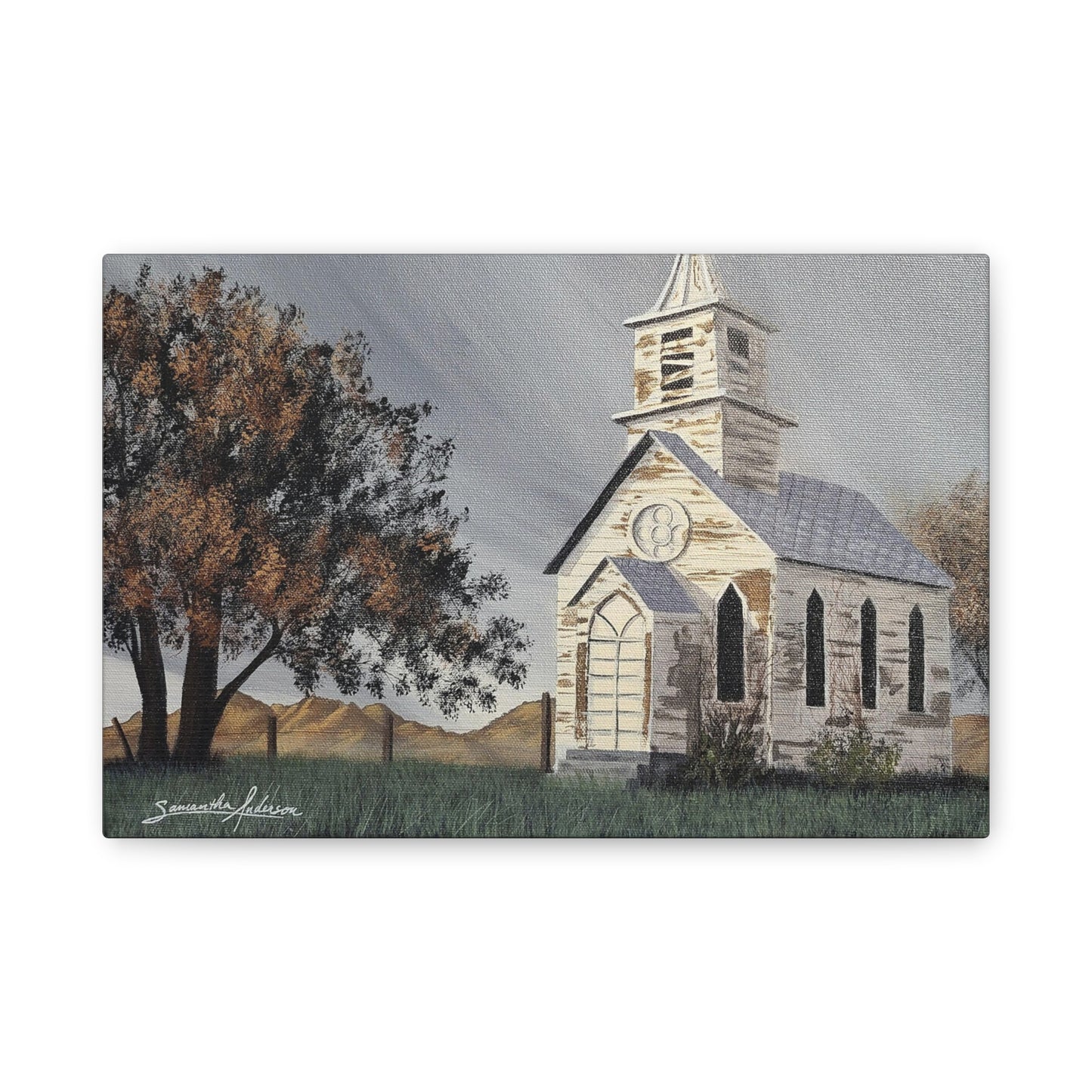 Vintage Church with Large Tree - Classic Canvas