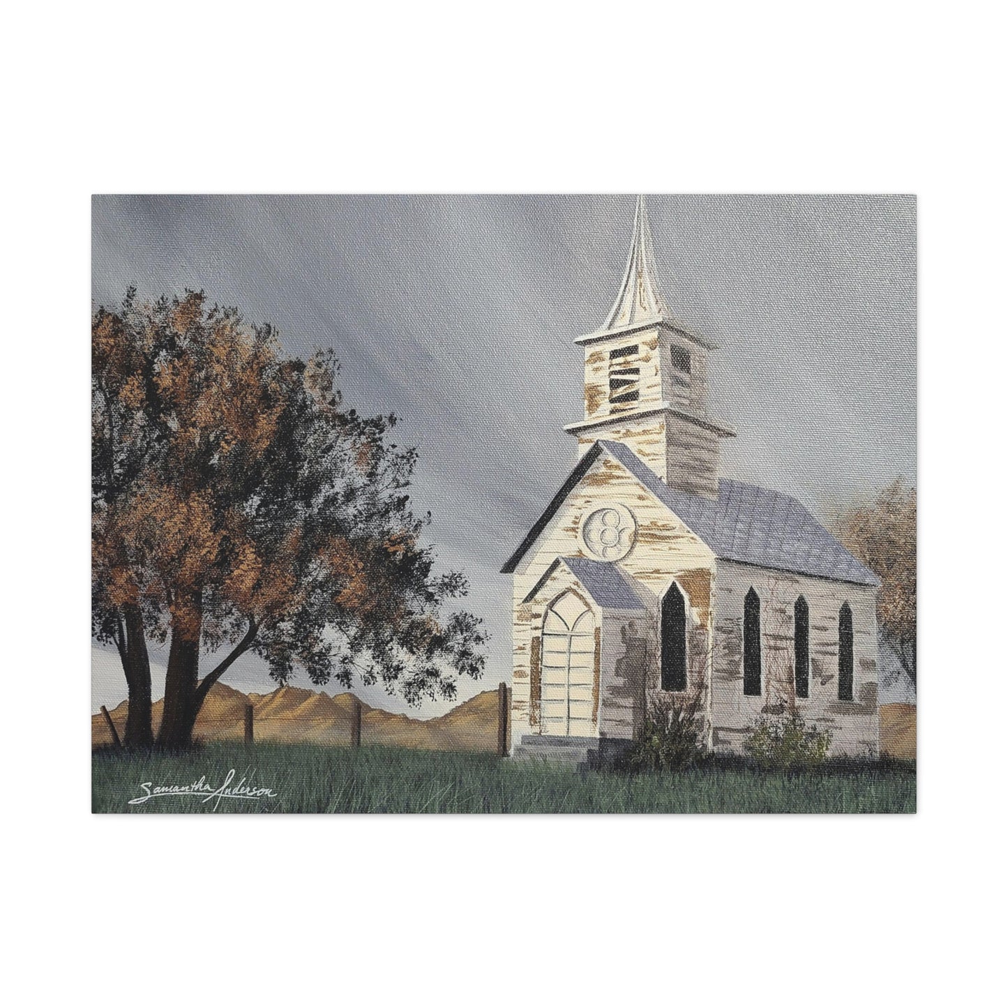 Vintage Church with Large Tree - Classic Canvas