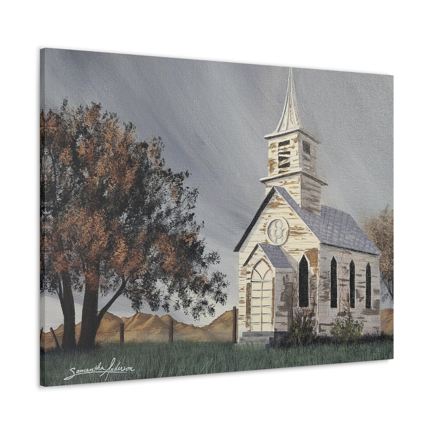 Vintage Church with Large Tree - Classic Canvas
