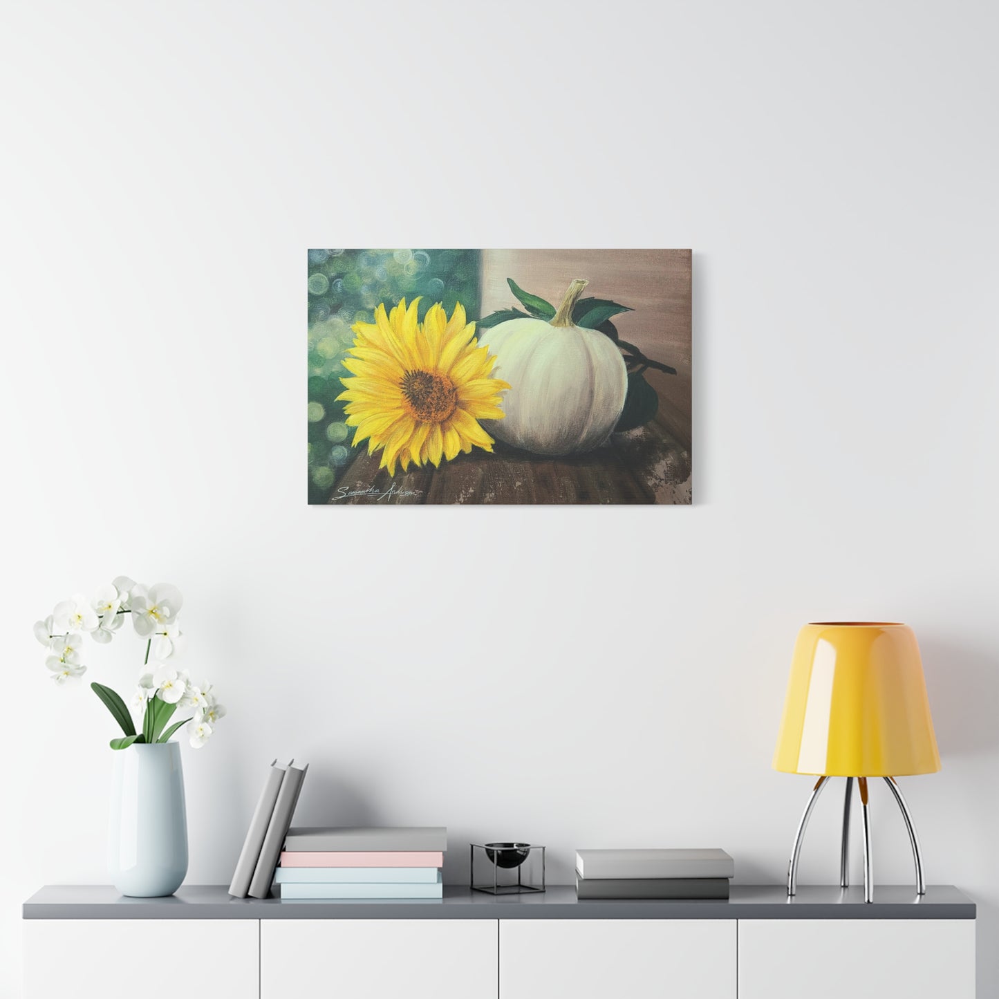 Pretty White Pumpkin with Flower - Classic Canvas