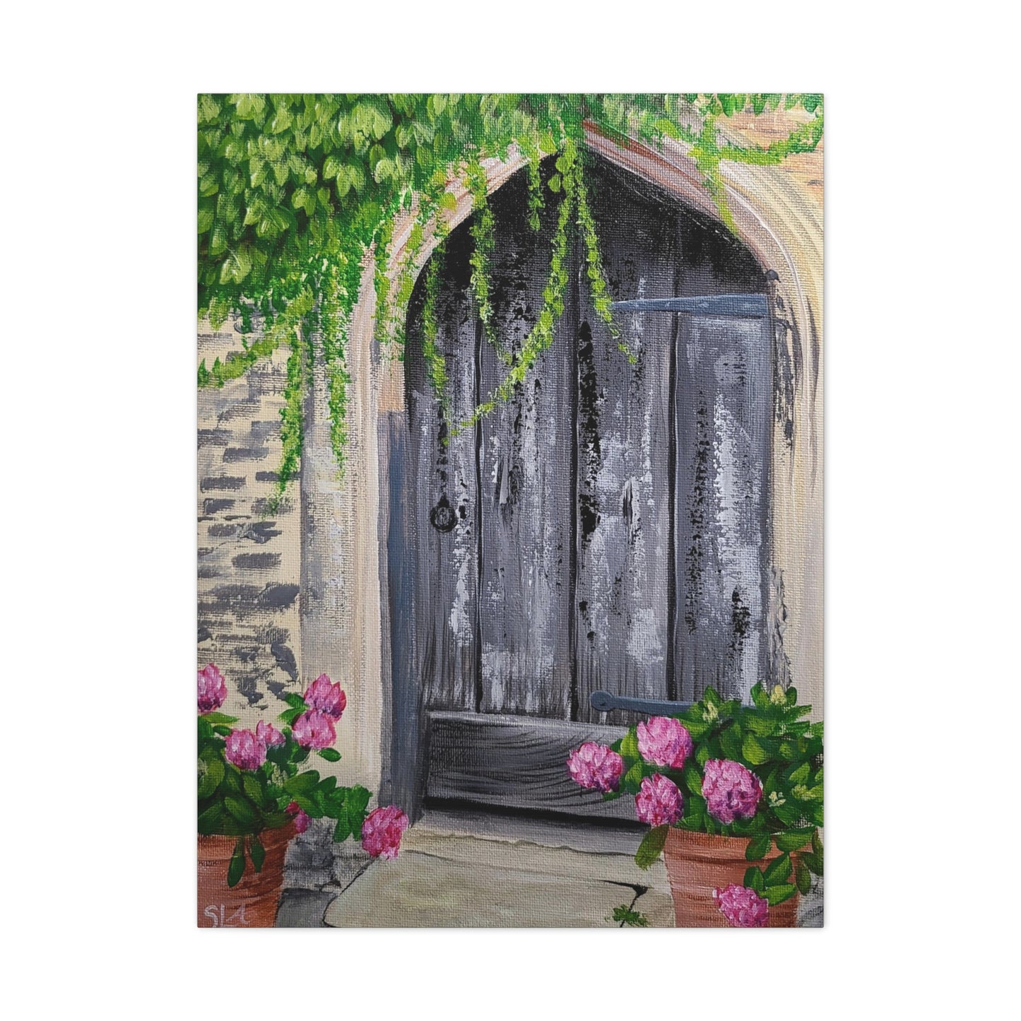 Rustic Door with Flower Pots - Classic Canvas