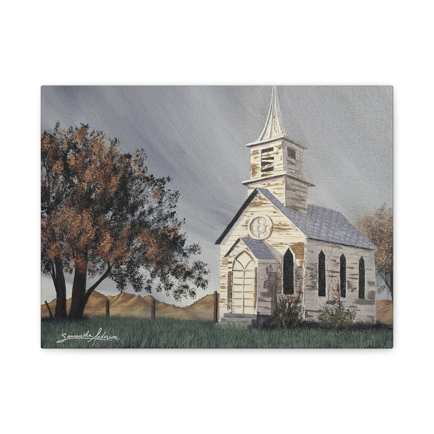 Vintage Church with Large Tree - Classic Canvas