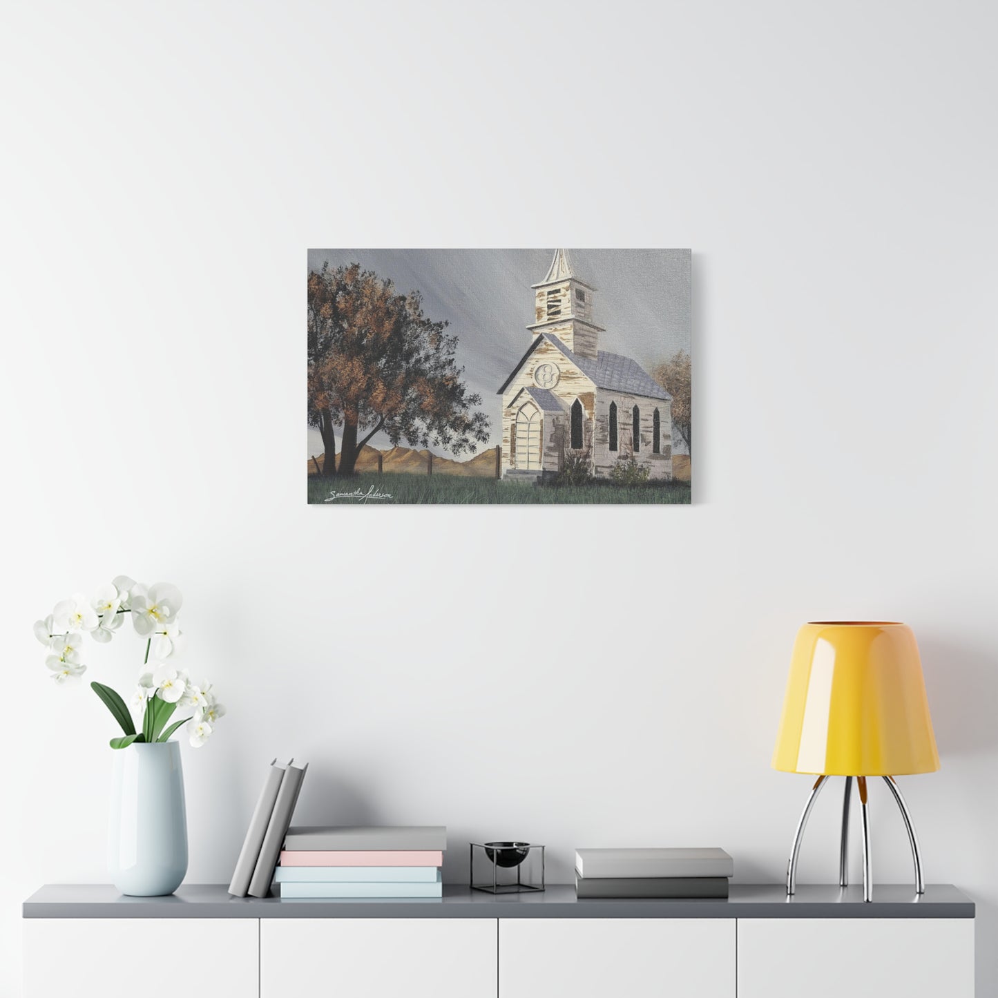 Vintage Church with Large Tree - Classic Canvas