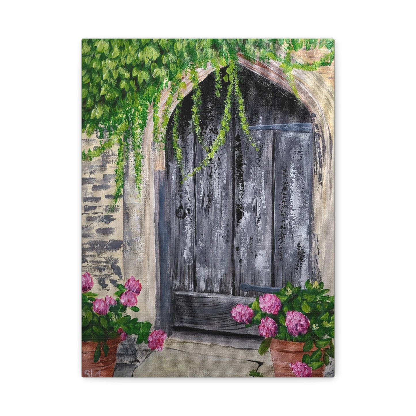 Rustic Door with Flower Pots - Classic Canvas