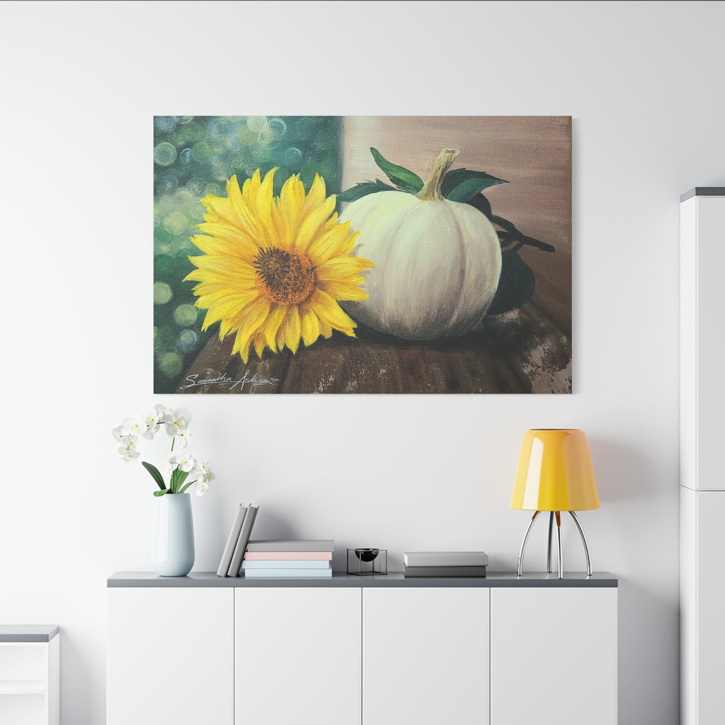 Pretty White Pumpkin with Flower - Classic Canvas