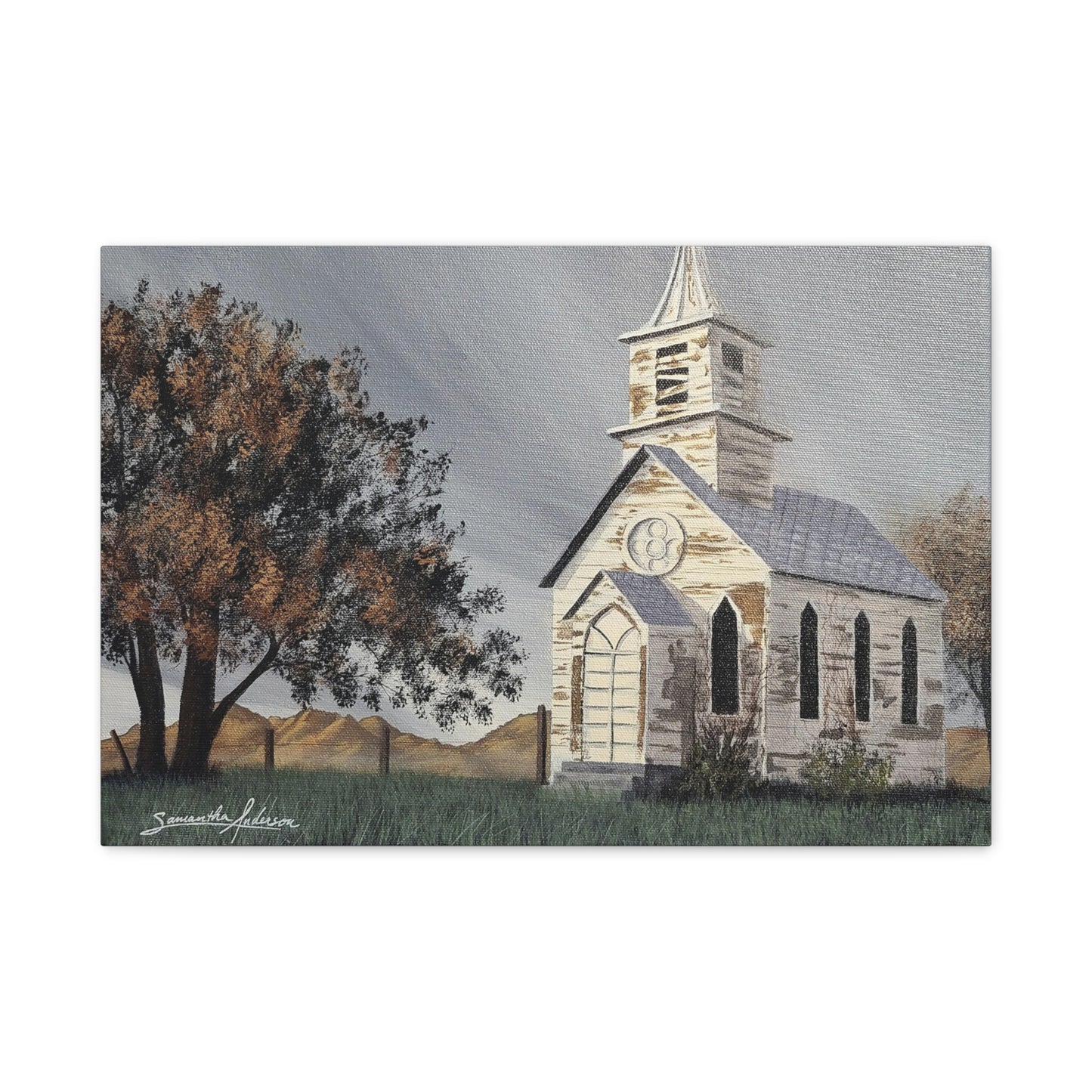 Vintage Church with Large Tree - Classic Canvas