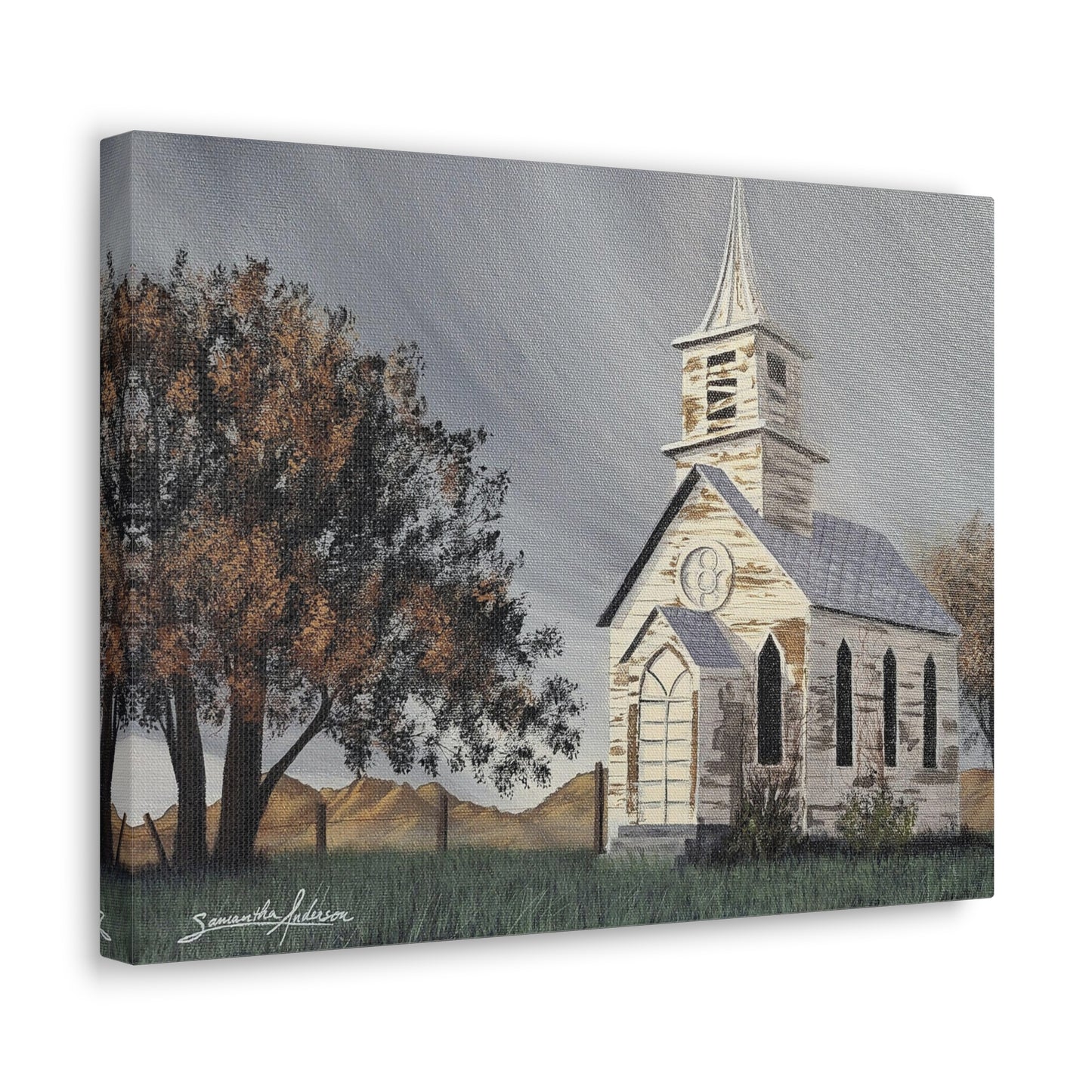 Vintage Church with Large Tree - Classic Canvas