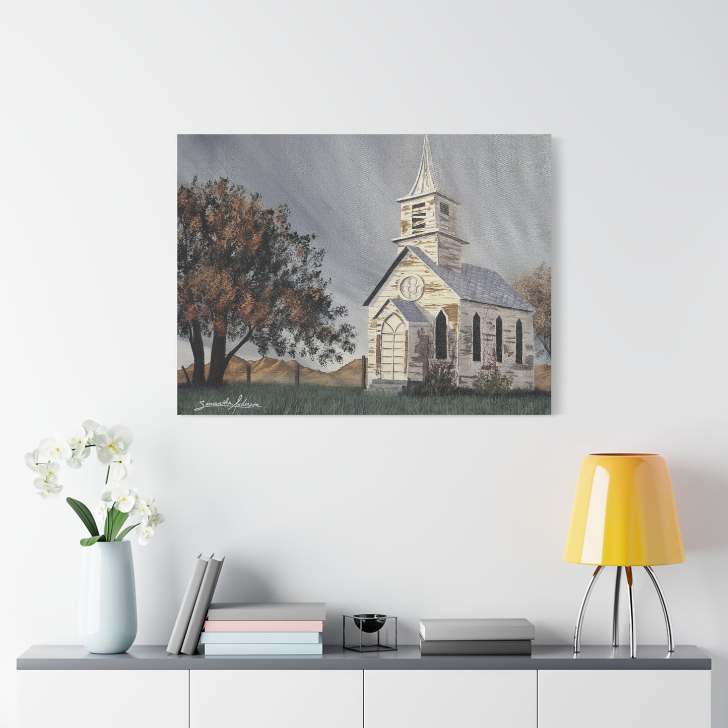Vintage Church with Large Tree - Classic Canvas