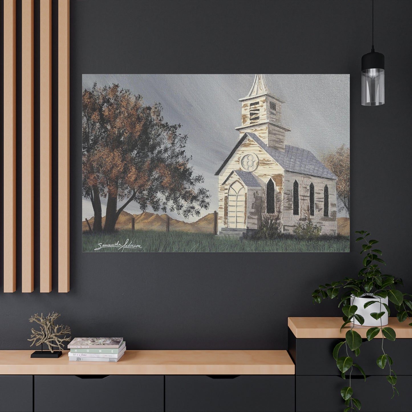 Vintage Church with Large Tree - Classic Canvas