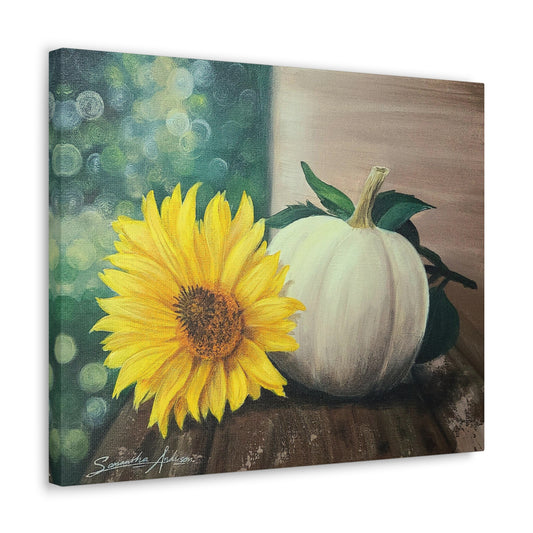 Pretty White Pumpkin with Flower - Classic Canvas